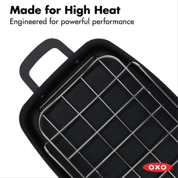 OXO Black Steel Open Roaster with U rack 15"x10.5"x2.25" Bed Bath